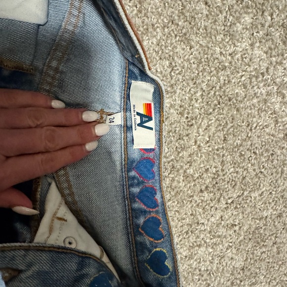 Aviator Nation Hi Rise Rocker Jean Shorts with Rainbow Accents - Picture 4 of 5